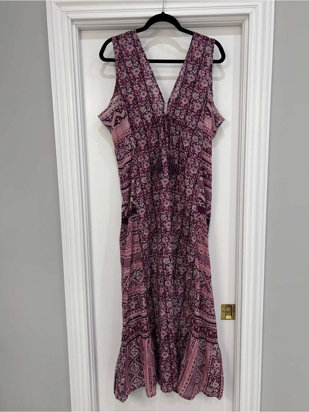 NATURAL LIFE Plum and Light Pink Floral Maxi Dress with Rope Detail